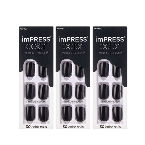 Kiss imPRESS Press-On Manicure Color Fake Nails - All Black - 3pk/90ct