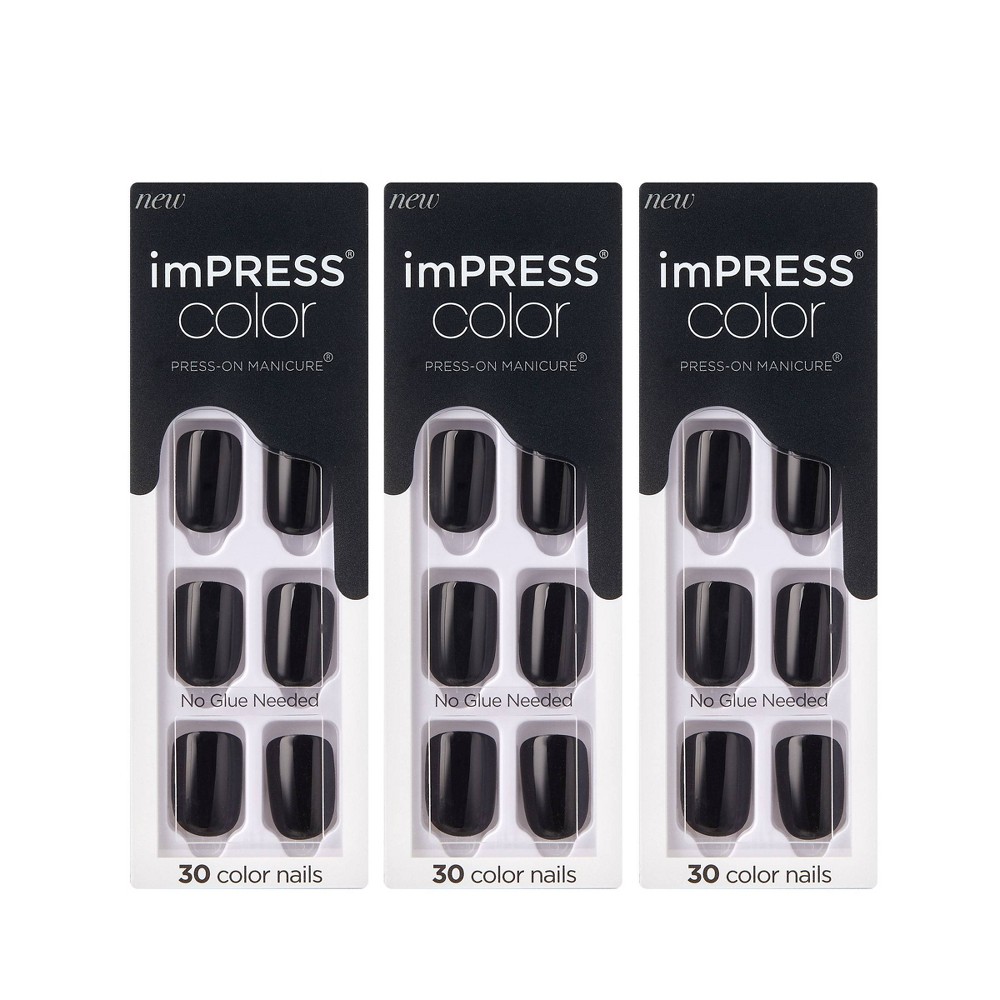 Kiss imPRESS Press-On Manicure Color Fake Nails - All Black - 3pk/90ct