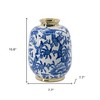 HomeRoots 11" Blue White And Gold Chinoiserie Floral Porcelain Table Vase - 3 of 4