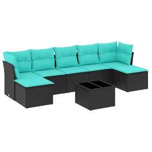vidaXL 8 Piece Patio Sofa Set with Cushions Black Poly Rattan - 1 of 4