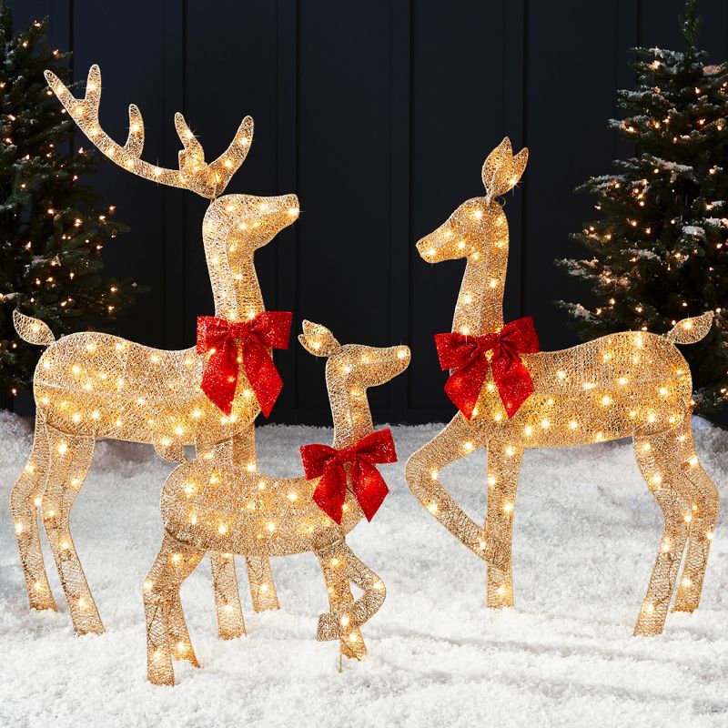 Best Choice Products 4ft 3-Piece Lighted 2D Christmas Deer Set Outdoor Yard Decoration w/ 175 LED Lights, Stakes, 1 of 9