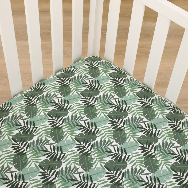 NoJo Jungle Paradise Green and White Palm Leaf 100% Cotton Fitted Crib Sheet, 2 of 5