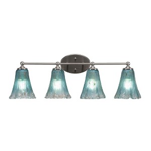Toltec Lighting Capri 4 - Light Vanity in  Brushed Nickel with 5.5" Fluted Teal Crystal  Shade - 1 of 2