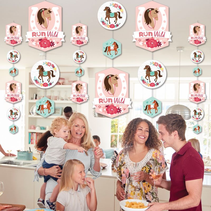 Big Dot of Happiness Run Wild Horses - Pony Birthday Party DIY Dangler Backdrop - Hanging Vertical Decorations - 30 Pieces, 3 of 9