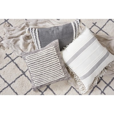 Stella 18" Gray and White Cotton Geometric Square Throw Pillow