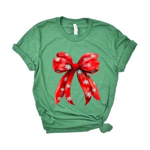 Simply Sage Market Women's Coquette Christmas Snowflake Bow Short Sleeve Graphic Tee - 1 of 4