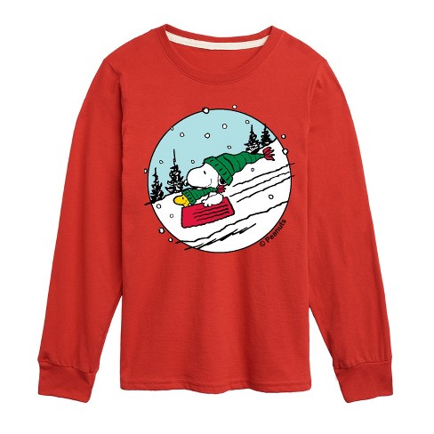 Boys' - Peanuts - Snoopy Woodstock Sled Long Sleeve Graphic T-Shirt - image 1 of 4