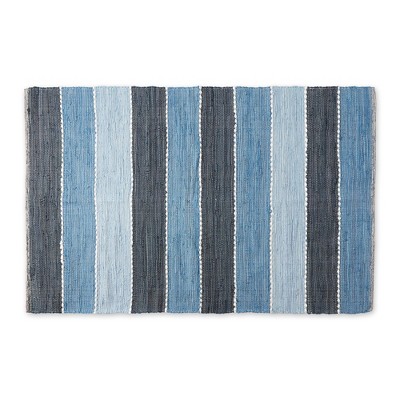 Design Imports Denim Color Block Cotton Chindi Rug 4X6Ft