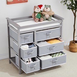 GustoWave Wooden Diaper Changing Table, Modern Baby Changing Station Dresser with 6 Storage Drawers and Pad,Toddler Changing Diaper Table - 1 of 4