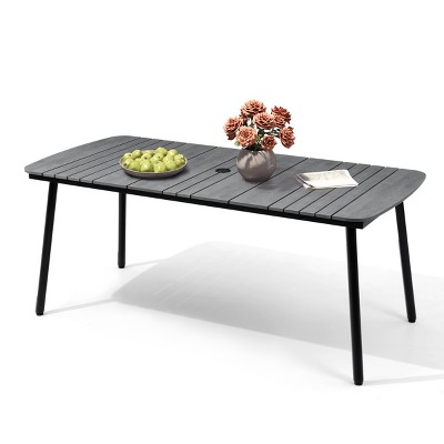 Pellebant 5.9ft Outdoor Dining Table Durable WPC Tabletop Aluminum Frame Patio Dining Table for Backyards Poolside Gardens (Gray)
