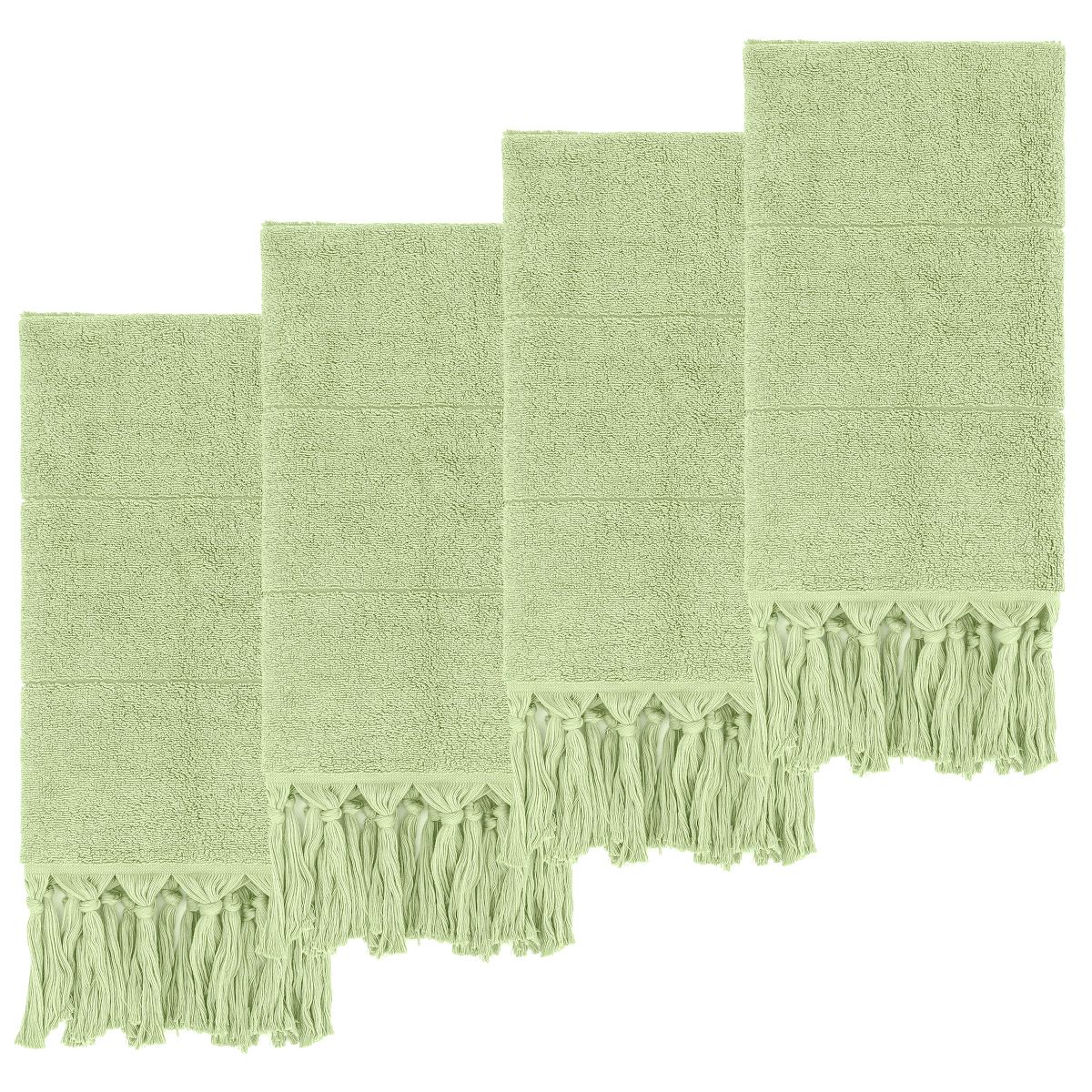 REGALWOVEN Bathroom Cotton Absorbent Soft Decorative Turkish Hand Towels with Tassel 14" x 30" Green 4 Packs