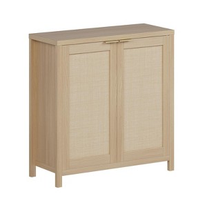 Farmhouse Kitchen Sideboard Buffet Storage Cabinet with Rattan Decorated Doors, Cupboard Console Table Wood Buffet Cabinet with Adjustable Shelves - 1 of 4