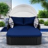 FURNIinspire Patio Chaise Lounges Outdoor Sunbed With Adjustable Canopy, Patio Chaise Lounge, Black Wicker Daybed And Blue Cushion, 79.9“*52.4"*49.6" - 2 of 4