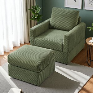 57" Corduroy Chaise Lounge Chair with Ottoman and Pillow - 1 of 4