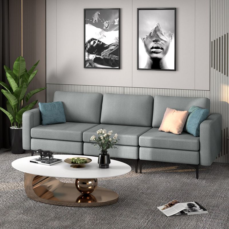 Costway Modern Modular 3-Seat Sofa Couch w/ Side Storage Pocket & Metal Leg Green\Grey, 2 of 10