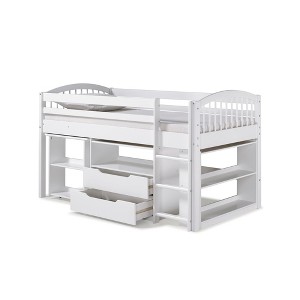 Twin Addison Junior Loft Bed With Storage Drawers Bookshelf And Desk White - Alaterre Furniture
