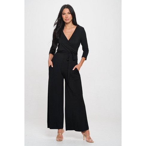 WEST K Women s Shay Surplice Neckline Three Quarter Sleeve Jumpsuit Xsmall Black