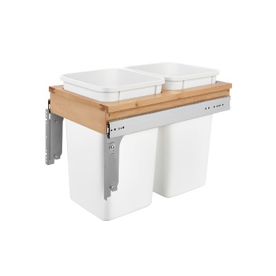 Rev-A-Shelf 4WCTM-15DM2-343-FL Double 27 Quart Top Mount Pull-Out Kitchen Waste Trash Container Bin for 13.5 Inch Wide Full Access Cabinet, White