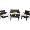 Tangkula 4PCS Conversation Wicker Set Patio Rattan Table&Cushioned Chair - 2 of 4