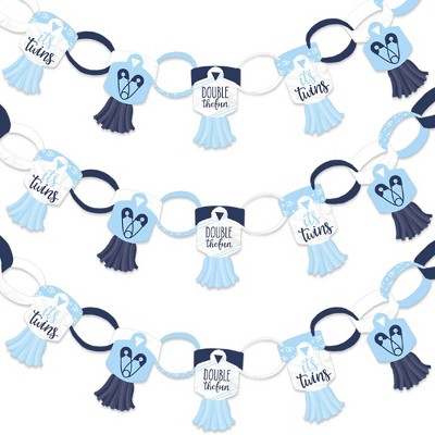 Big Dot of Happiness It's Twin Boys - 90 Chain Links and 30 Paper Tassels Decoration Kit - Blue Twins Baby Shower Paper Chains Garland - 21 feet