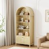 VINGLI Arched Display Cabinet, Natural Rattan Storage Cabinet with 5 Shelves, 5 Tier Arched Bookshelf, Wood Tall Bookcases, Sturdy - 2 of 4