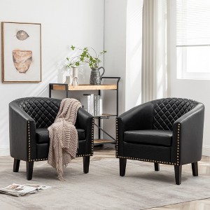 KINWELL Set of 2 PU Faux Leather Club Armchair with Nailheads - 1 of 4