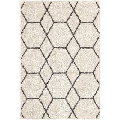 Ivory Trellis Rectangular Synthetic Indoor Easy-Care Rug
