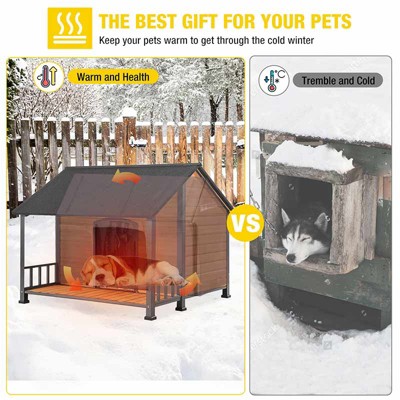 Large Insulated Wooden Dog House with Porch and Asphalt Roof