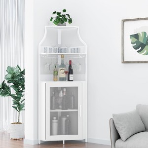 Corner Wine Bar Rack Cabinet with Detachable Wine Rack, Home Bar Cabinet with Barn Door and Adjustable Shelf - 1 of 4