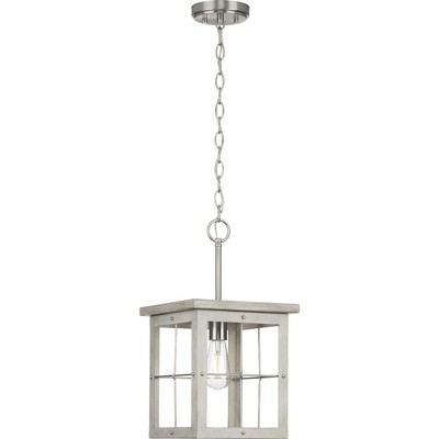 Distressed Brass Mini-Pendant with Grey Washed Oak Shade