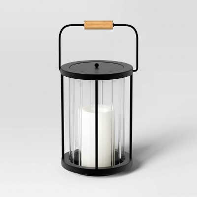 9.25" Black Metal and Glass Battery LED Outdoor Lantern Clear/Black - Threshold™