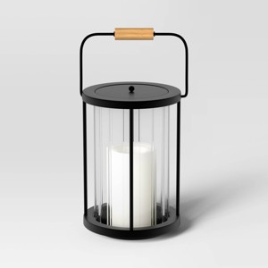 Black Metal and Glass Battery LED Outdoor Lantern Clear/Black - Threshold™ - 1 of 4