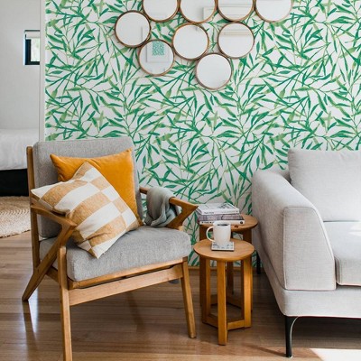 Jade Green Watercolor Leaves Peel and Stick Wallpaper Roll