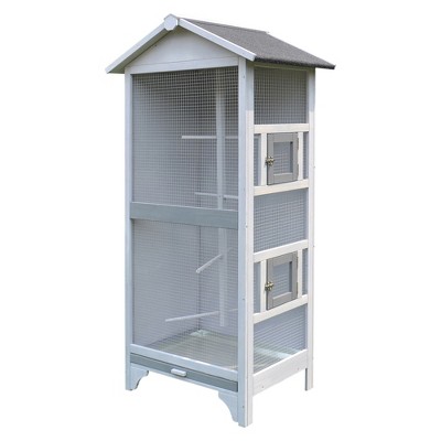 PawHut Wooden Outdoor Bird Cage, Featuring a Large Play House with Removable Bottom Tray 4 Perch