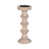 Wood Pillar Candle Holder with Decorative Beads, Antique Finish Candlestick for Home or Wedding Decor, Ivory/Beige - 3 of 4