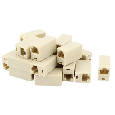 Unique Bargains Plastic Metal Network Extender RJ45 Coupler Beige 20 Pcs