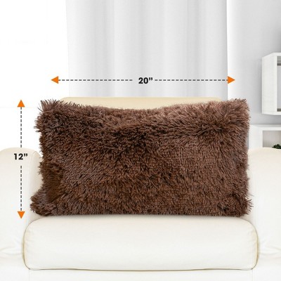 Chocolate Faux Fur Shaggy Lumbar Throw Pillows Set of 2