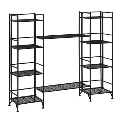 Breighton Home Xtra Storage 4 Tier Folding Metal Shelves with Set of 2 Extension Shelves in Black