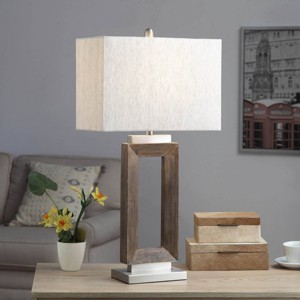 Rectangle Moulded Hollow Table Lamp with Brushed Steel Accents Blue - StyleCraft: Modern Linen Shade, 3-Way Switch, UL Listed - 1 of 4