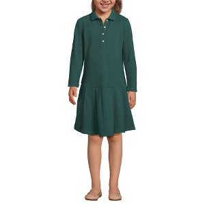 Lands' End Kids Long Sleeve Mesh Pleated Polo Dress - 1 of 4