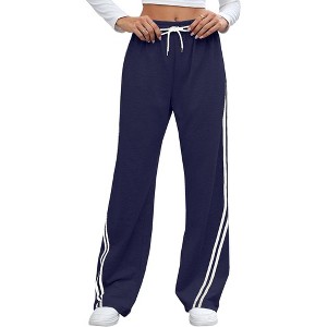 Women's Loose Straight Wide - Leg Pants with Stripes, Drawstring Casual Sweatpants Trousers - 1 of 4