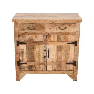Rustic Brown Mango Wood 39" Lockable Cabinet Console with Chamfered Legs