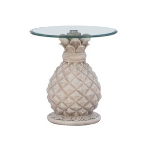 Pamella Pineapple Side Table with Glass Top Gray - Powell: Beveled Top, Magnesium Oxide Base, 20" Diameter - 1 of 4