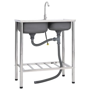 vidaXL Camping Sink Double Basins with Tap Stainless Steel - 1 of 4