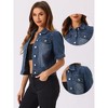 INSPIRE CHIC Women's Casual Short Puff Sleeves Button-Down Jean Denim Jacket - 2 of 4