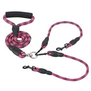 iMountek"Double Dog Leash with No-Tangle Design, Reflective Material, Swivel Coupler & Padded Handle"RoseRed - 1 of 4