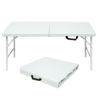Outdoor Folding Table 4 Ft Small Portable Plastic Rectangle Table with Metal Frame & Handle