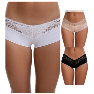 INSPIRE CHIC Women's Lace Ice Silk Hollow Out Mid Rise Comfort Boyshorts  Briefs 3 Packs - 1 of 4