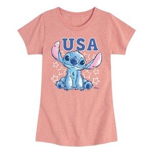 Girls' Disney USA Stitch Stars Fitted Short Sleeve Graphic T-Shirt - Desert Pink - Large - 1 of 4