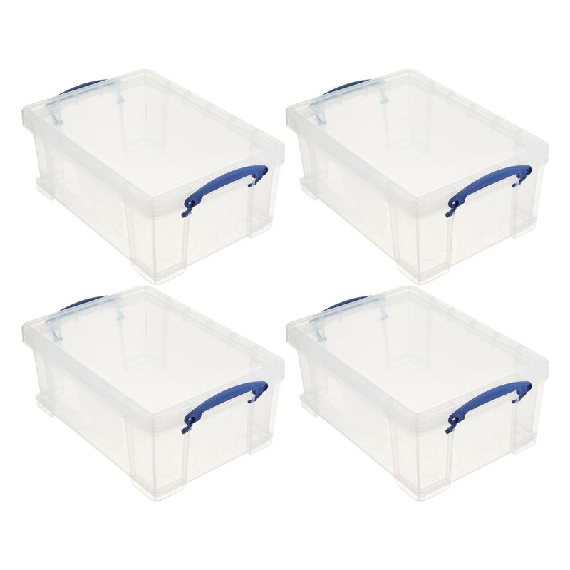Really Useful Box 9 Liters Transparent Storage Container with Snap Lid and Clip Lock Handle for Lidded Home and Item Storage Bin, 4 Pack, 1 of 7